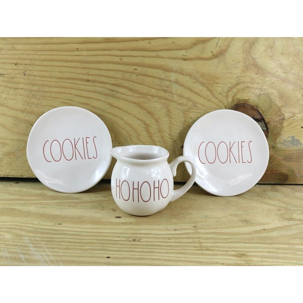 Rae Dunn Plates Set Lot of 3 Cookie Plates and Milk Pitcher Christmas Holiday